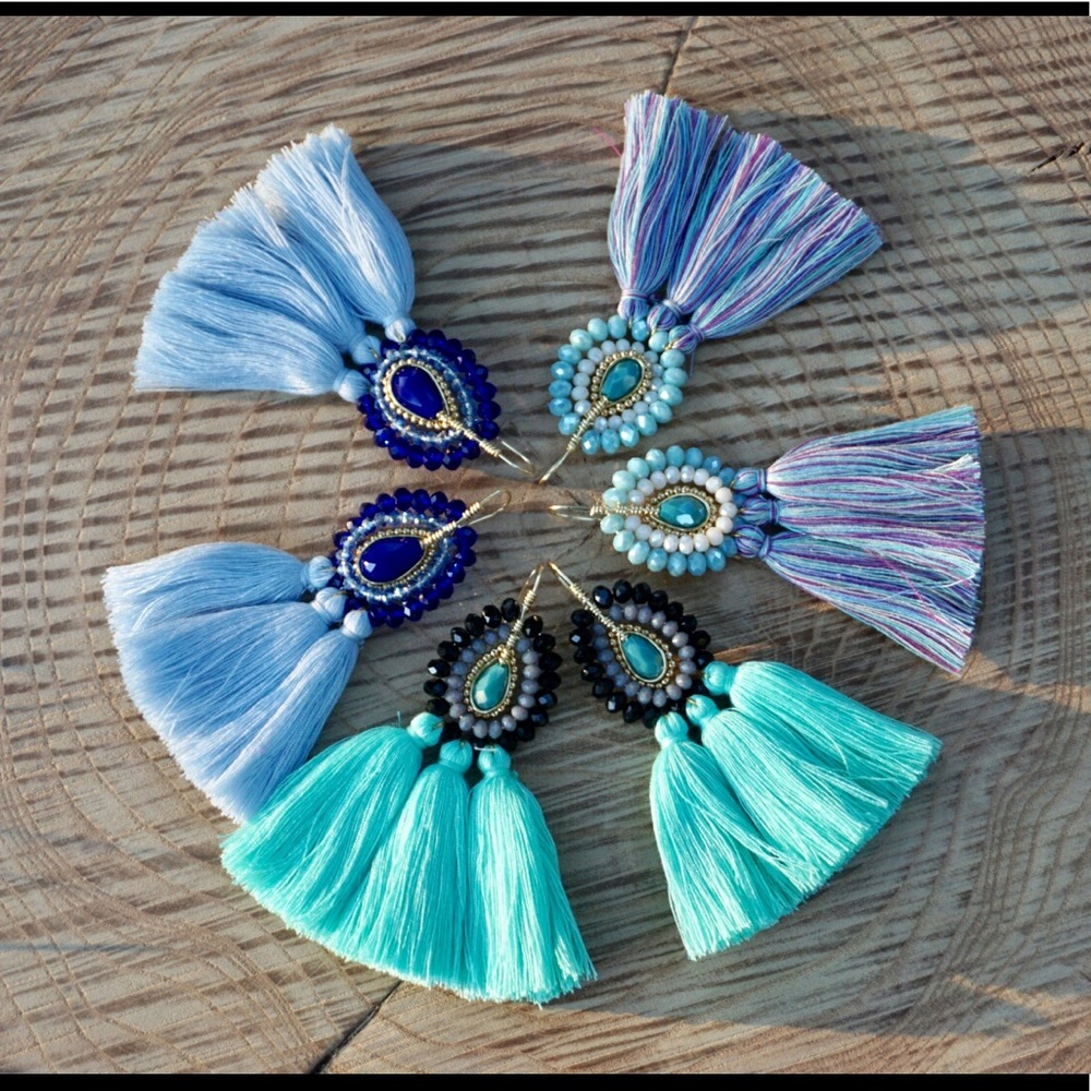Handmade Glass Beaded Chandelier Tassel Earrings